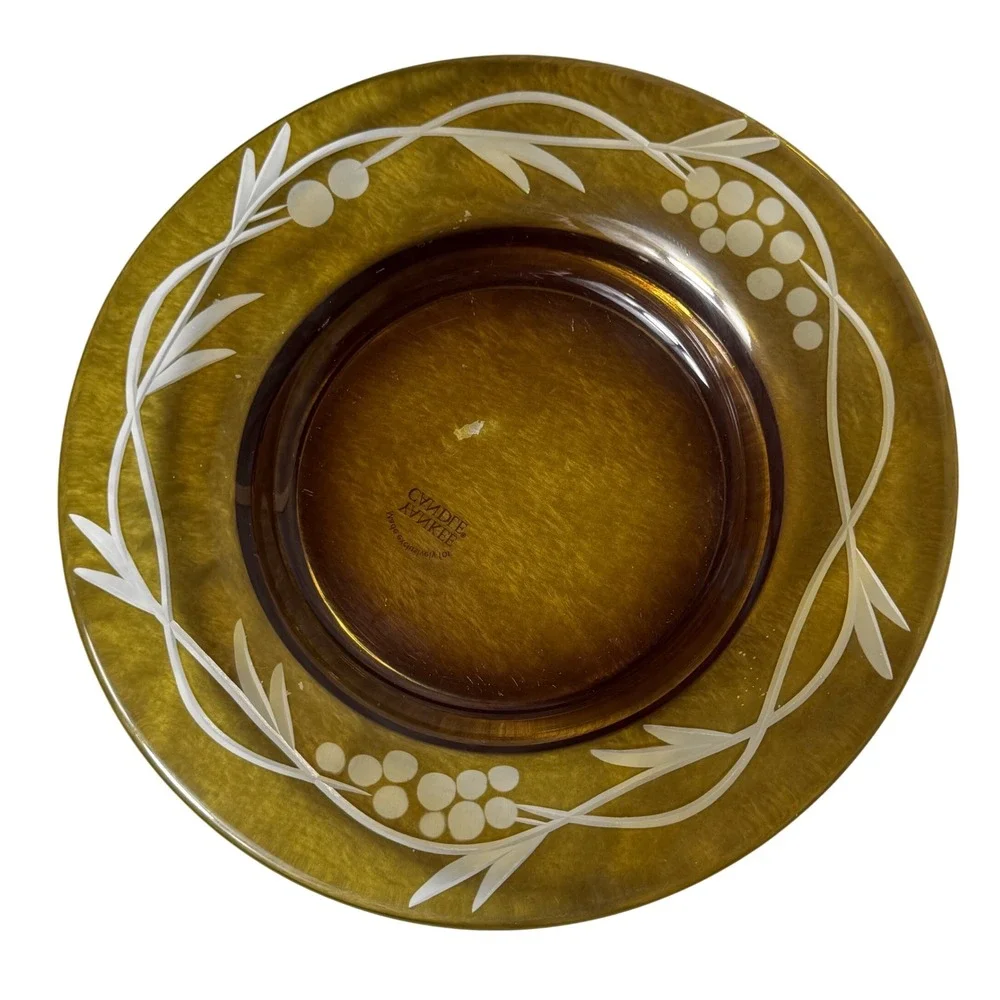 Yankee Candle Amber Etched Glass Candle Plate Charger Decorative Fall Home Decor